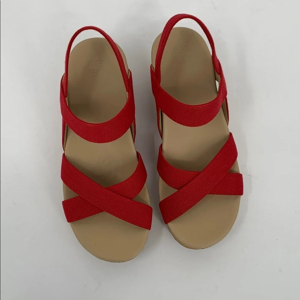 ABEO Riviera Stretch platform wedge espadrille sandal shoe red strappy new 7.5